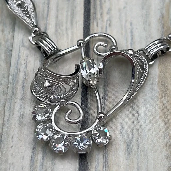 ⭐️Vintage AmLee Sterling Silver rhinestone filigree necklace & earrings set